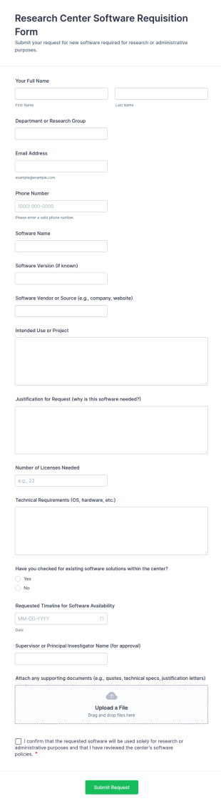 Research Center Software Requisition Form Template