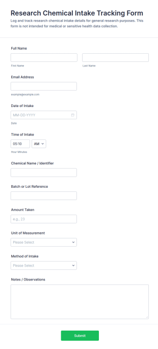 Research Chemical Intake Tracking Form Template