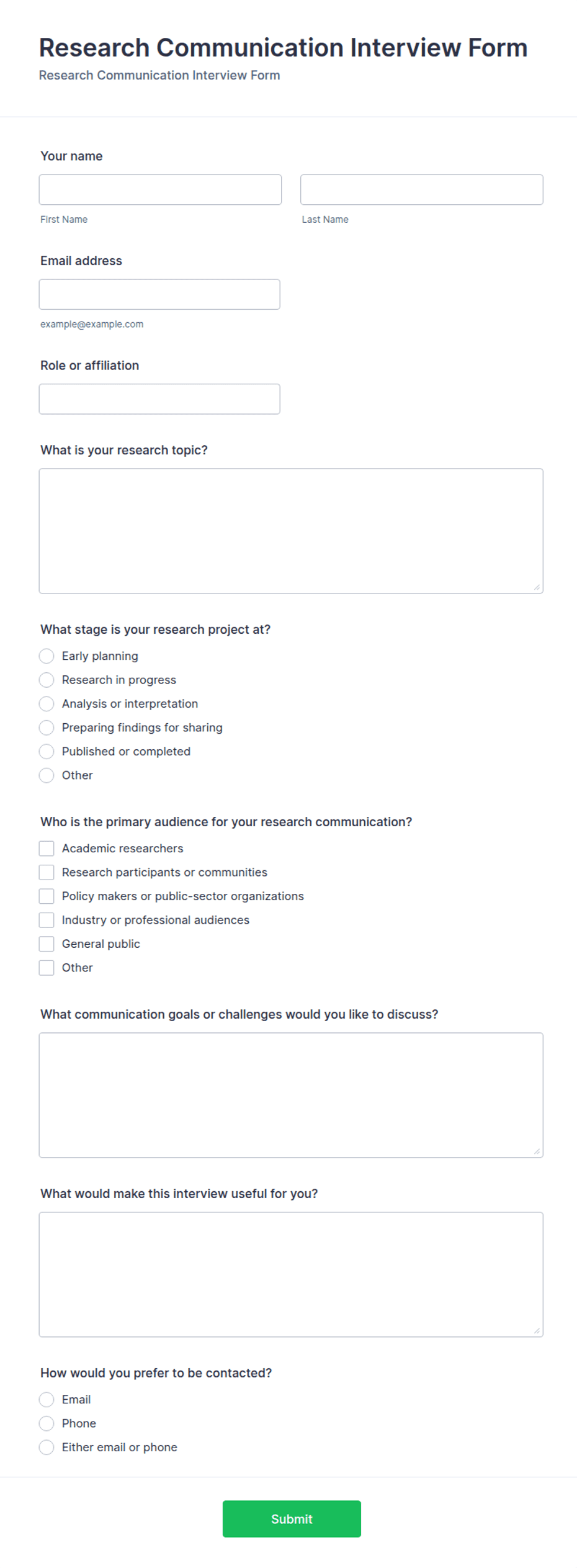Research Communication Interview Form Template | Jotform