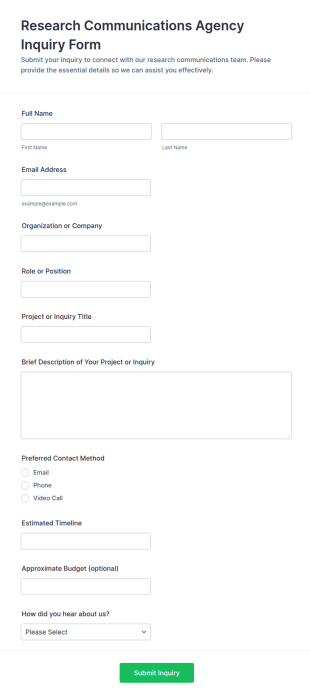 Research Communications Agency Inquiry Form Template