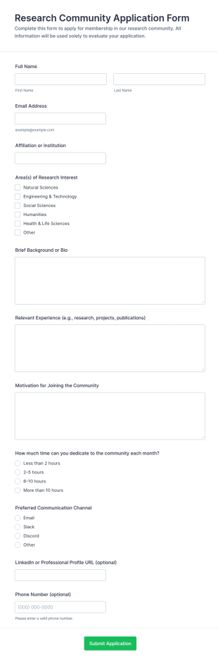 Research Community Application Form Template