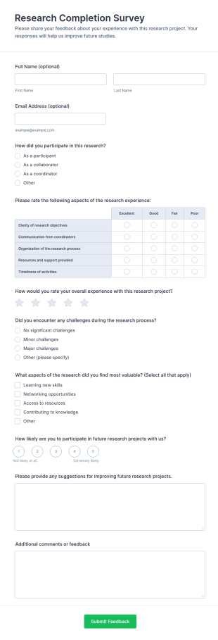 Research Completion Survey Form Template