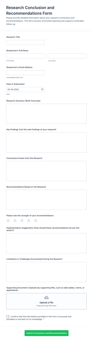 Research Conclusion And Recommendations Form Template