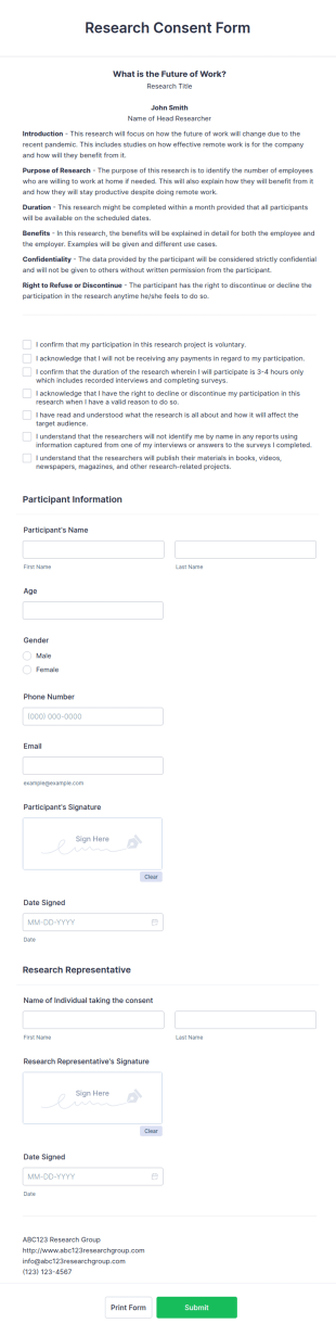 Research Consent Form Template
