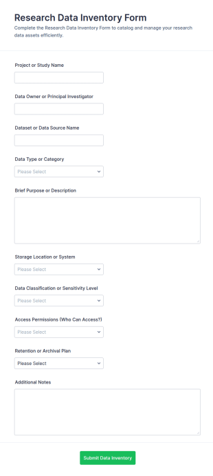 Research Data Inventory Form Template