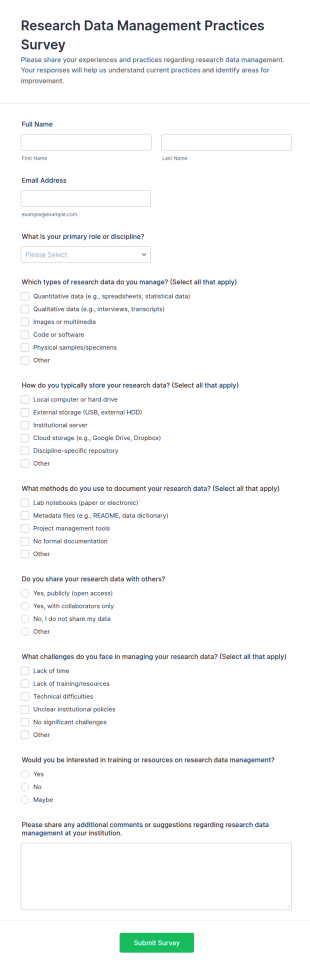 Research Data Management Practices Survey Form Template
