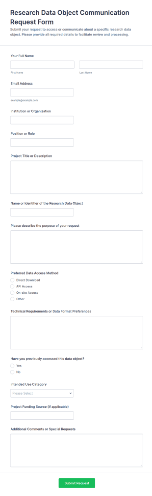 Research Data Object Communication Request Form Template