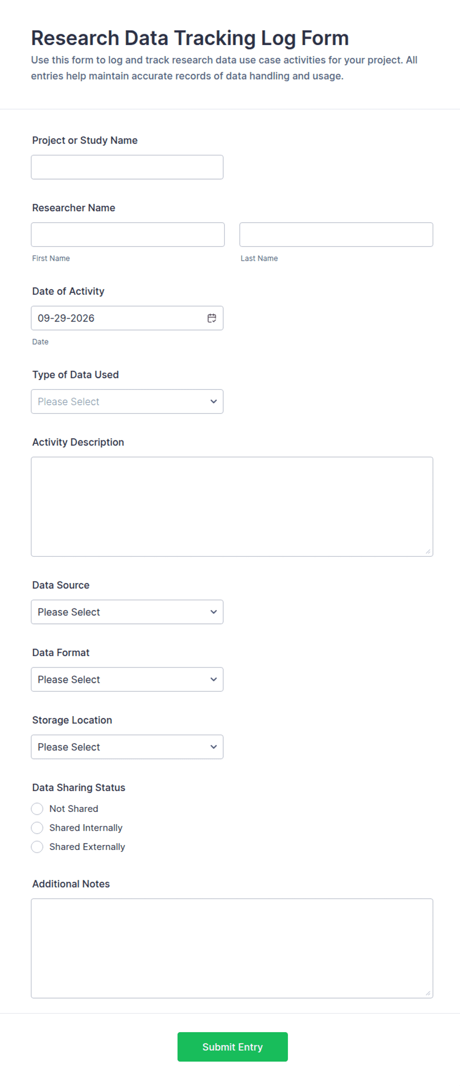 Research Data Tracking Log Form Template | Jotform