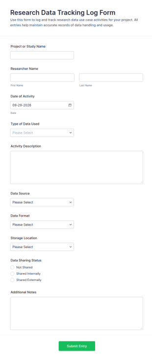 Research Data Tracking Log Form Template
