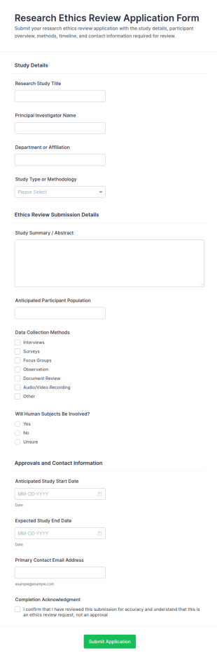 Research Ethics Review Application Form Template