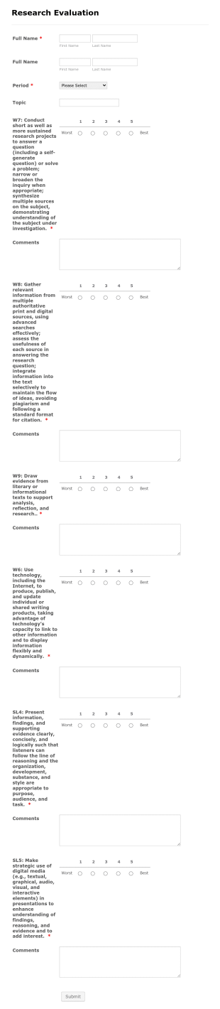 Research Evaluation Form Template