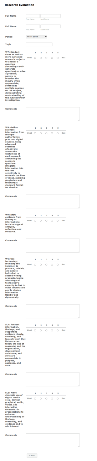 Research Evaluation Form Template