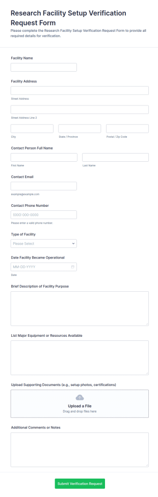 Research Facility Setup Verification Request Form Template