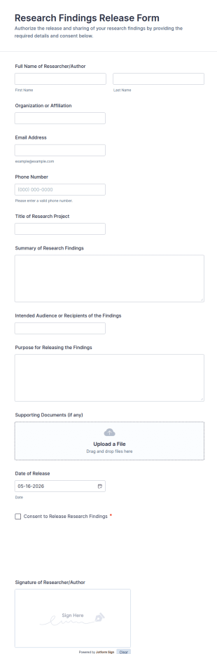 Research Findings Release Form Template