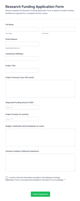 Research Funding Application Form Template