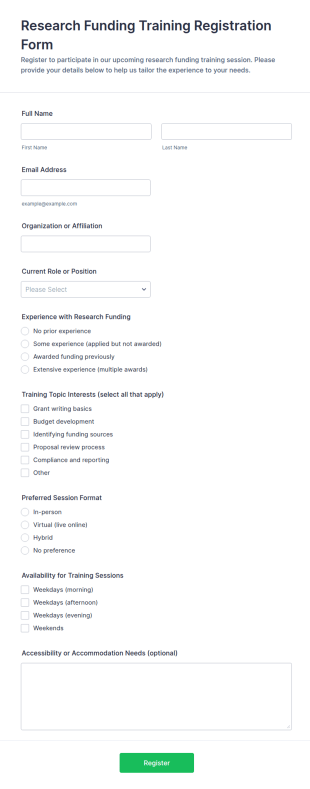 Research Funding Training Registration Form Template
