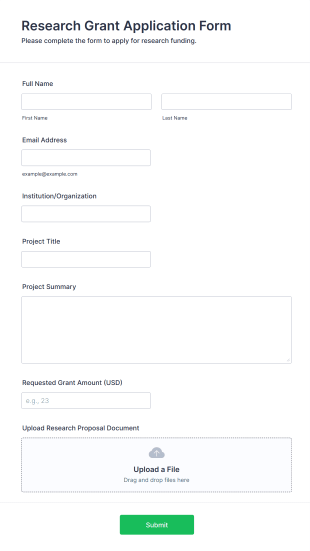 Research Grant Application Form Form Template