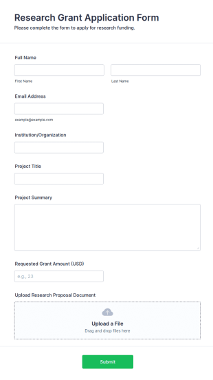 Research Grant Application Form Template