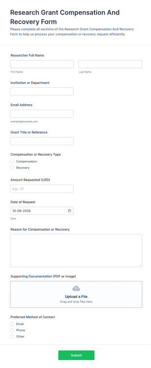 Research Grant Compensation And Recovery Form Template