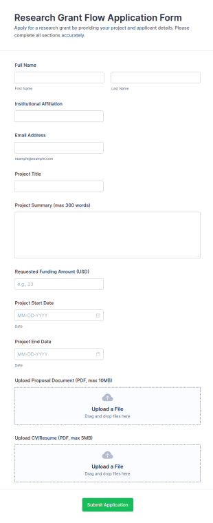 Research Grant Flow Application Form Template