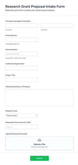Research Grant Proposal Intake Form Form Template