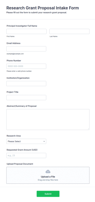 Research Grant Proposal Intake Form Template