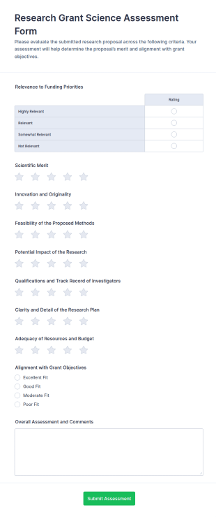 Research Grant Science Assessment Form Template