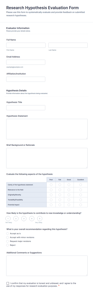 Research Hypothesis Evaluation Form Template