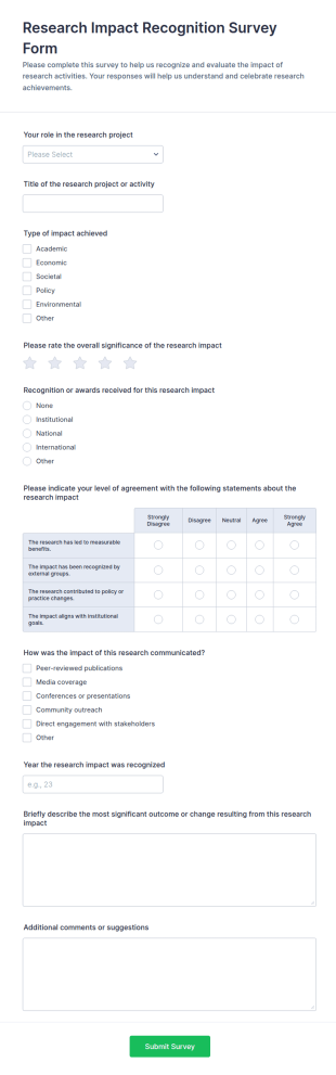 Research Impact Recognition Survey Form Template