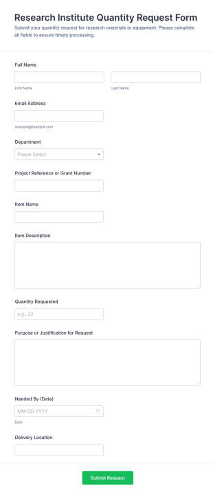Research Institute Quantity Request Form Template