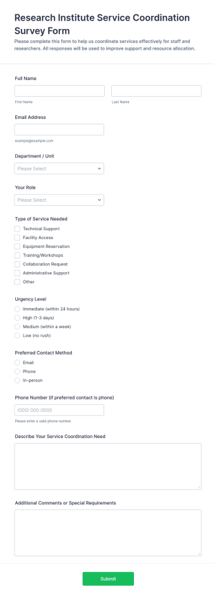 Research Institute Service Coordination Survey Form Template