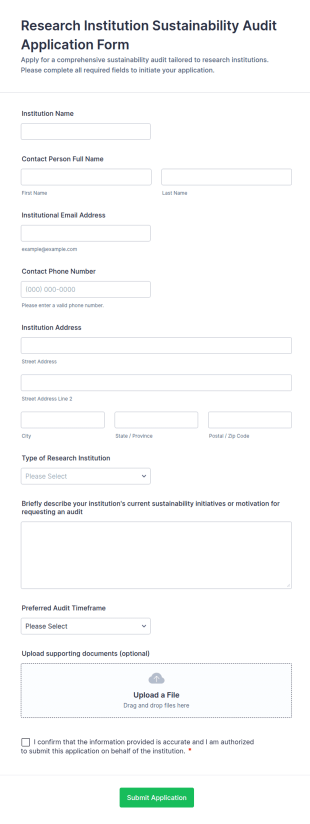 Research Institution Sustainability Audit Application Form Template