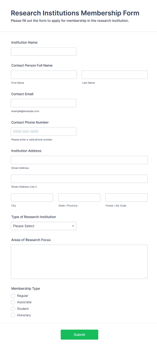 Research Institutions Membership Form Form Template