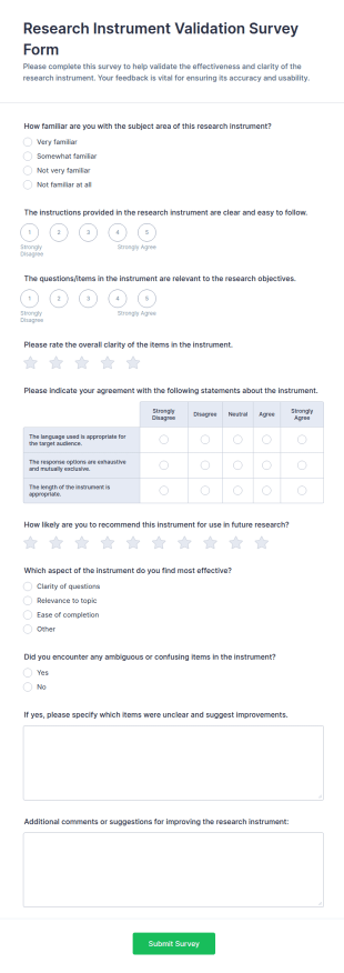 Research Instrument Validation Survey Form Template