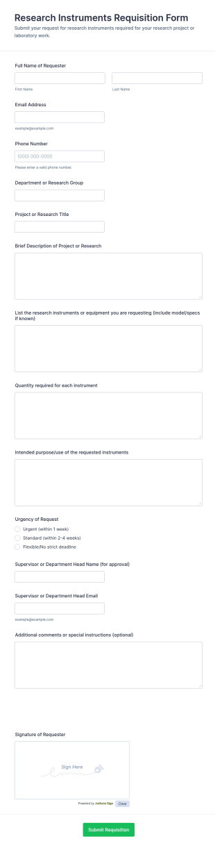 Research Instruments Requisition Form Template