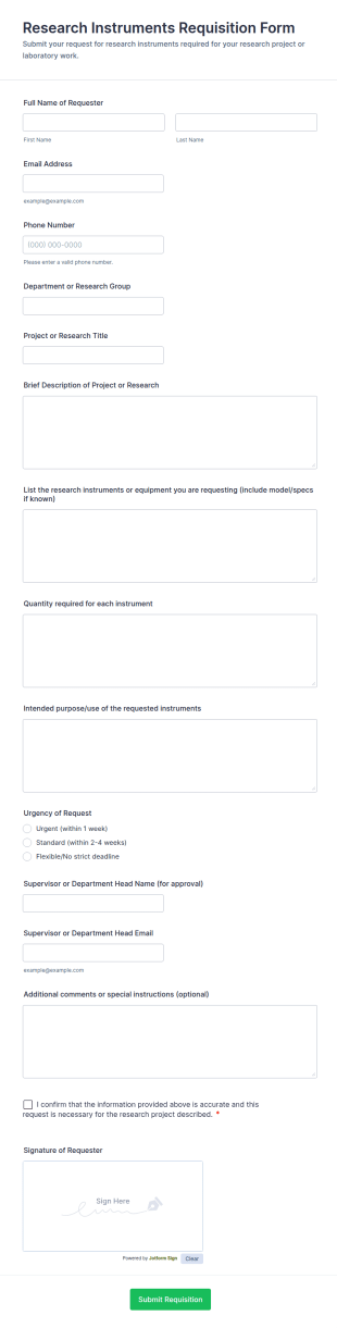 Research Instruments Requisition Form Template