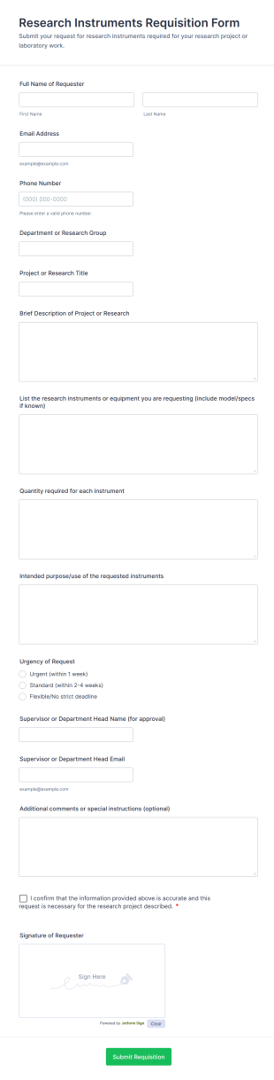 Research Instruments Requisition Form Template