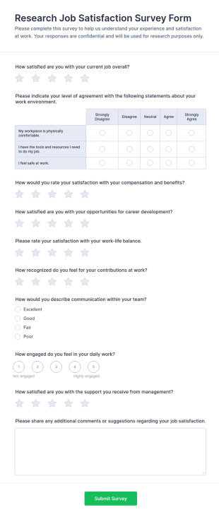 Research Job Satisfaction Survey Form Template