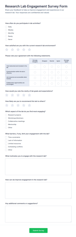 Research Lab Engagement Survey Form Template