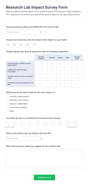 Research Lab Impact Survey Form Template