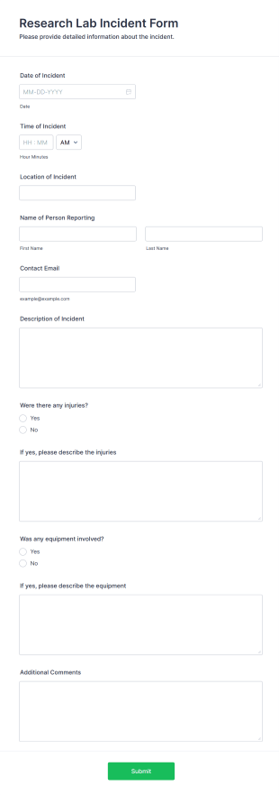 Research Lab Incident Form Template