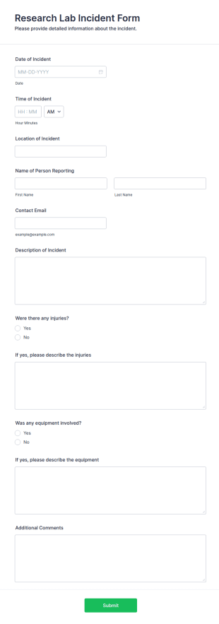 Research Lab Incident Form Template