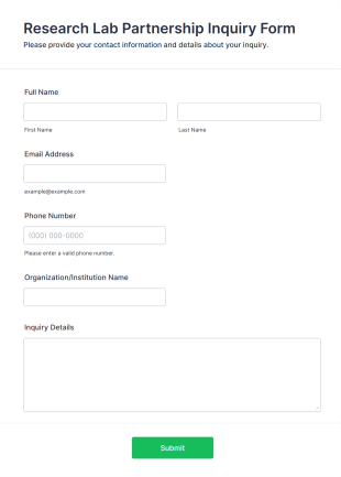 Research Lab Partnership Inquiry Form Form Template