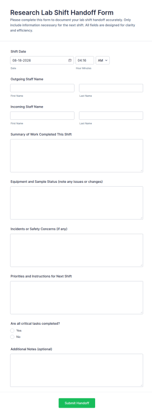 Research Lab Shift Handoff Form Template