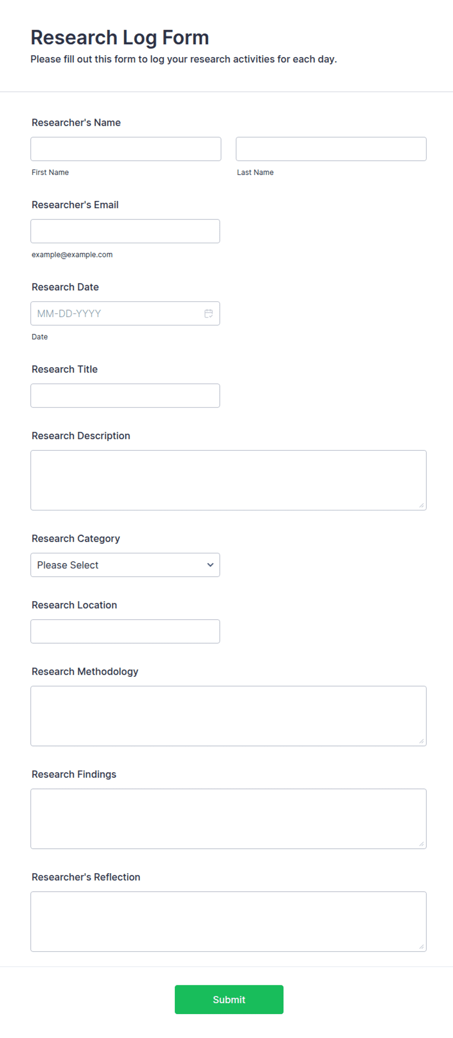 Research Log Form Template | Jotform