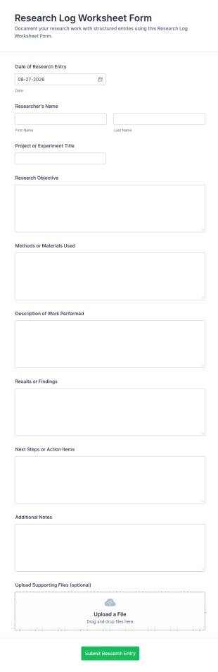 Research Log Worksheet Form Template