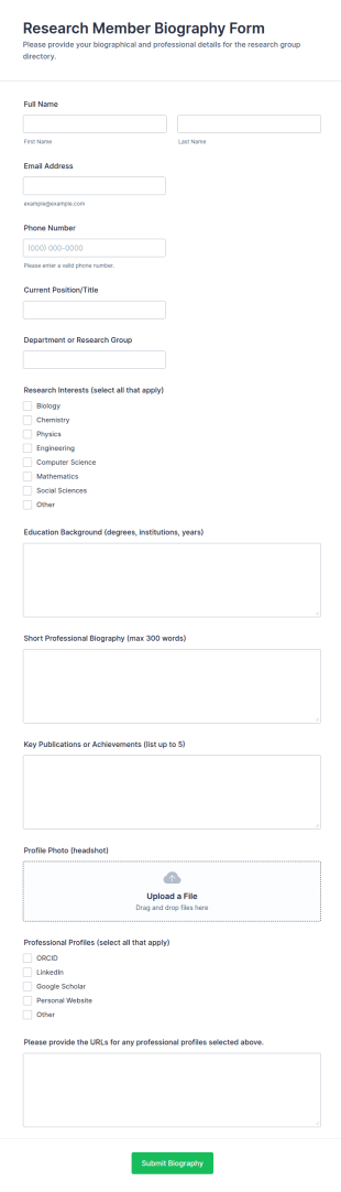 Research Member Biography Form Template
