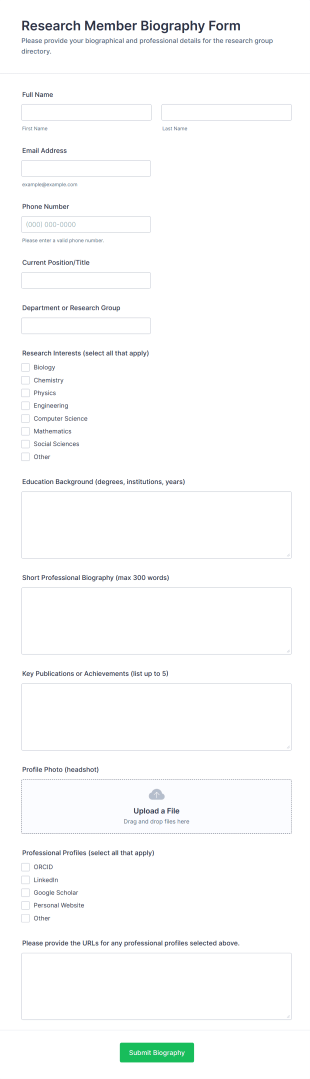 Research Member Biography Form Template