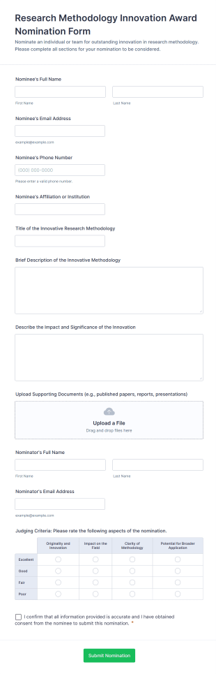 Research Methodology Innovation Award Nomination Form Form Template
