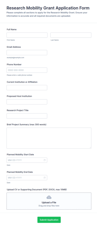 Research Mobility Grant Application Form Template